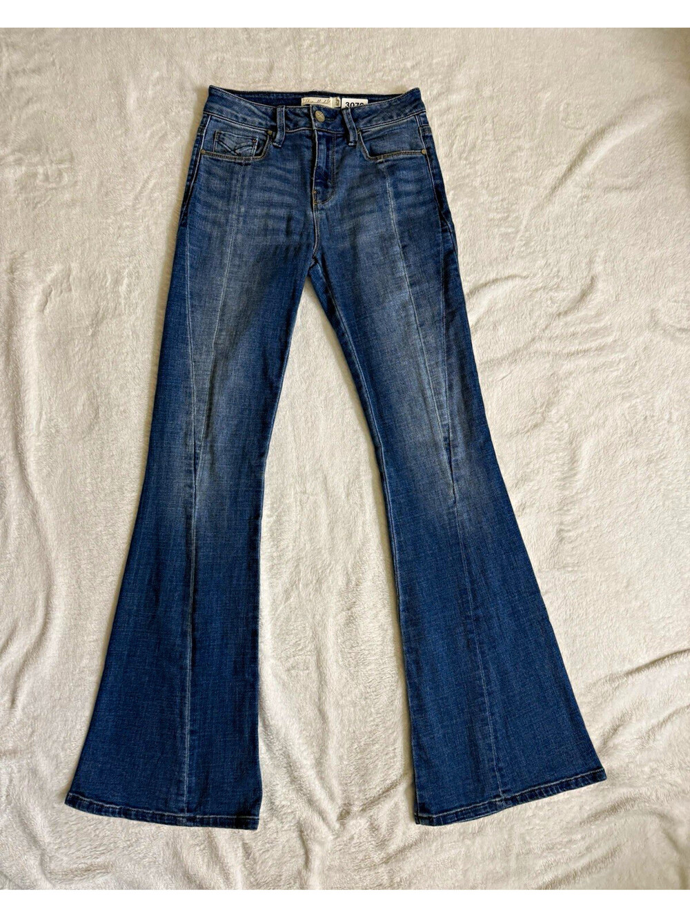 Unpublished Womens Flare Jeans Blue Medium Wash Mid Rise 5-Pocket Logo Cotton